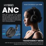 HAMMER Bash Pro 33 dB Hybrid ANC Over Ear Wireless Headphones, 4 Mics for Clear Calling, Charge 10mins = 300mins playtime, 40mm Driver, Transparency Mode, 37Hrs Playtime, Super soft Cushion, 5.3 Black - Image 3