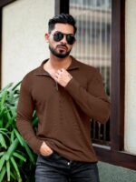 KAJARU Men's Polyester Blend T Shirt with Spread Collar Neck Line Zipper Closure Full Sleeves Solid Pattern Regular Fit and Standard Length - Image 5