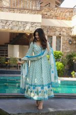 GoSriKi Women's Rayon Viscose Printed Anarkali Kurta with Pant & Dupatta | Anarkali Suit for Women | Pure Cotton Suit Set for Women | Block Print Kurta Palazzo Dupatta Set - Image 4