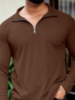 KAJARU Men's Polyester Blend T Shirt with Spread Collar Neck Line Zipper Closure Full Sleeves Solid Pattern Regular Fit and Standard Length - Image 7