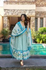 GoSriKi Women's Rayon Viscose Printed Anarkali Kurta with Pant & Dupatta | Anarkali Suit for Women | Pure Cotton Suit Set for Women | Block Print Kurta Palazzo Dupatta Set - Image 7