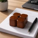 Bmado Wooden Paperweight (5.5 x 5.5 cm) | Handmade Solid Wood Paper Weight, Natural Wood Grain Texture, Desk Accessory, Home & Office Decor, Study Table Accessory, Gift Item - Brown - Image 2