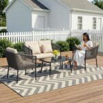 BRISHI Outdoor 4 Seater Sofa Set | Balcony Sofa | Patio Furniture Sets | Conversation Sets | Braid & Rope | (Grey,Cream) - Image 2