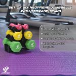 Jimwalt Premium Cast Iron Neoprene Coated Dumbbell Combo with Stand | Reach Compliant| From the House of Healthycliq | Sedex Certified| Strength Training Weight for Home Gym (10 Kg (0.5kg + 1.5kg + 3kg Set) - Image 2