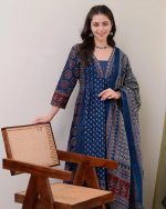 KLOSIA Women's Rayon Printed Anarkali Kurta and Pant with Dupatta Set - Image 3