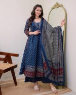 KLOSIA Women's Rayon Printed Anarkali Kurta and Pant with Dupatta Set - Image 7