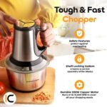 InstaCuppa Electric Chopper for Kitchen Use with 3 Attachments, 2 Litre Stainless Steel Meat Mincer, 300W Vegetable Cutter Machine with Garlic Peeler and Egg Whisker, Carrot Grater for Busy Moms - Image 2
