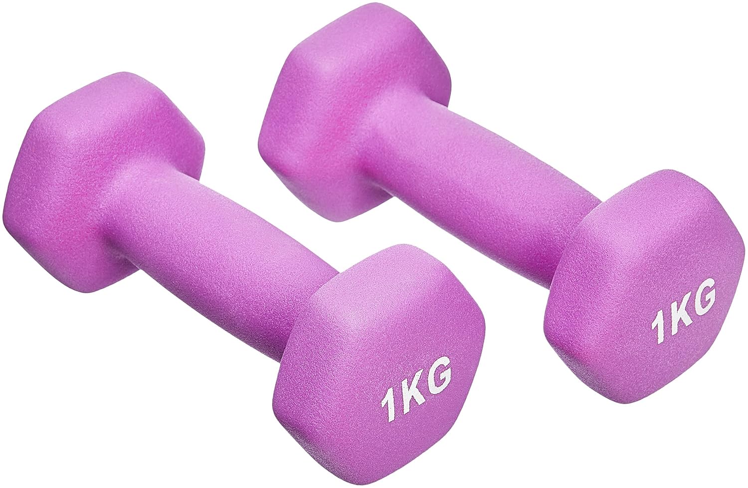81nkc75eR8L._SL1500_.jpg AmazonBasics Neoprene Dumbbell Pair, 2 x 1Kg Violet - Image 1