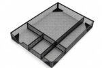 Desk Drawer Organizer Tray- Metal Mesh 5 Compartments Large Space,Multi-use Storage Box Set for Office,Bathroom,Kitchen Flatware,Makeup Office Supplies Storage Holder for Documents