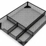 Desk Drawer Organizer Tray- Metal Mesh 5 Compartments Large Space,Multi-use Storage Box Set for Office,Bathroom,Kitchen Flatware,Makeup Office Supplies Storage Holder for Documents