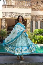 GoSriKi Women's Rayon Viscose Printed Anarkali Kurta with Pant & Dupatta | Anarkali Suit for Women | Pure Cotton Suit Set for Women | Block Print Kurta Palazzo Dupatta Set - Image 5