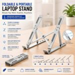 STAR WORK Foldable Adjustable Laptop Stand for Desk, Aluminum Ergonomic Riser with 7 Height Levels, Portable & Lightweight, Anti-Slip Silicone Pads, Fits 10–17.3” Laptops, Tablets & Phones. - Image 3