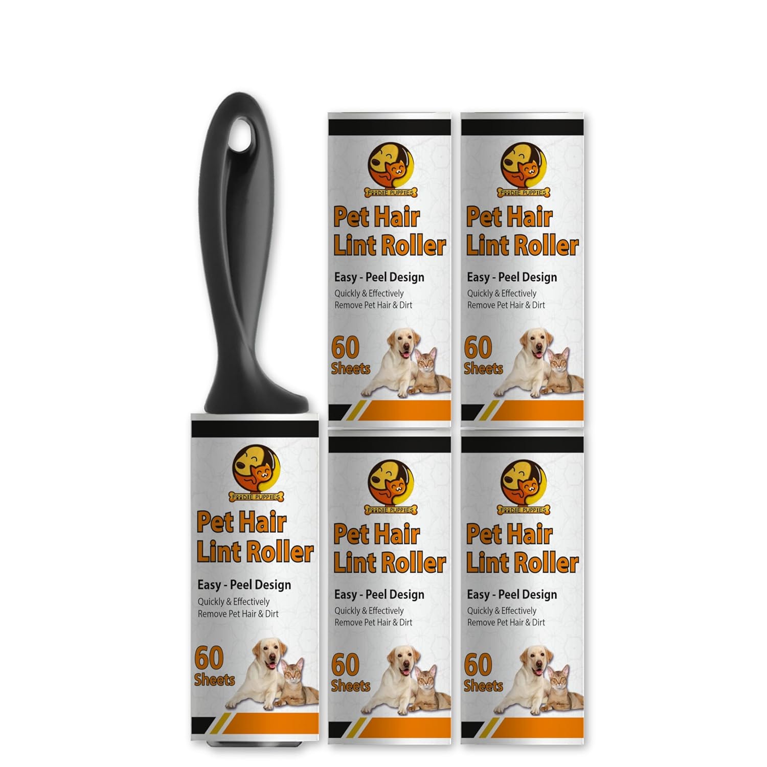 81rIyUb9UAL._SL1500_.jpg Foodie Puppies Pet Hair Remover Lint Roller with Handle and 4 Refills (300 Sheets), Hair Remover for Dogs and Cats, Ideal for Clothes, Furniture, Coats, Car Seats, Carpets, Fabric, and Dust Cleaning - Image 1