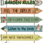 KAIRNE Garden Rules Wall Sign Flower Birds with Relaxing Quotes Feel The Breeze Outdoor Yard Rustic Hanging Wooden Plaque Garden Spring Welcome Sign Presents for Gardeners Women Home Art Decor