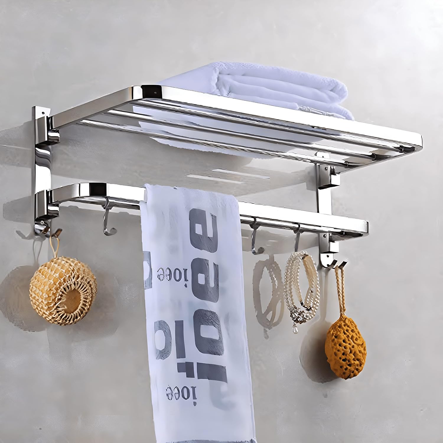 81sWCCSqfZL._SL1500_.jpg Plantex 304 Grade Stainless Steel Towel Hanger for Bathroom/Dual Folding Towel Rack/Towel Holder/Bathroom Accessories (24-Inch) Chrome - Image 1