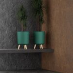 StyleX Store Modern White Flower Pot with Plastic Legs | Indoor Outdoor Planter for Home Garden Balcony Decor Ribbed Design Sturdy Plastic Mid-Century Style (Green Pack of 2) - Image 6