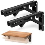 Foldable Shelf Bracket 16 Inch Heavy Duty, Folding Table Bracket Wall Mounted Support for Fold Down Table, Workbench, Kitchen Counter, Study Desk & Space Saving Shelf, Black Metal Bracket Pack of 2
