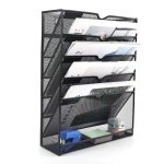 Mesh Wall File Organiser, 6-Tier Document Holder, Black Metal Office Storage Rack, 13.5 X 5 X 17 cm - Image 2