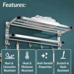 Plantex 304 Grade Stainless Steel Towel Hanger for Bathroom/Dual Folding Towel Rack/Towel Holder/Bathroom Accessories (24-Inch) Chrome - Image 2
