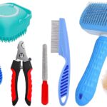 5-in-1 Pet Grooming Kit for Dogs & Cats – Includes Self Cleaning Brush, Cat Comb, Silicone Bath Scrubber, Flea Comb & Nail Clipper | Grooming Tools for All Hair Types | Dog Brush Kit