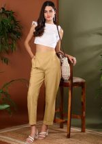 Yash Gallery Women's Regular Fit Mid Rise Solid Cotton Slub Ankle Length Regular Trouser Pant - Image 5