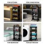 Black 4-Tier Rolling Storage Cart with Wheels, Portable Utility Organizer Trolley for Kitchen, Bathroom, Office, Salon (Black Kitchen Rack 4 TIRE) - Image 4