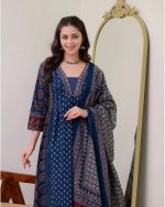 KLOSIA Women's Rayon Printed Anarkali Kurta and Pant with Dupatta Set - Image 4
