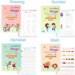 QOZWEID Magic Calligraphy, Homeschool Supplies, Preschool workbook, Numbers & English & Drawing & Mathematics Auto Fade Pen & 4 Books - 10 Riffile 1 Grip 1 pen (model -2026) size 19x3 cm - Image 2