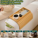 MISHAVI Sofa Armrest Tray - Flexible Wooden Sofa Arm Tray & Integrated Cup Holder - Large Couch Side Arm Wooden Cover for Snacks & Drinks - Fits Round & Square Armrests - Premium Sofa Accessories - Image 2