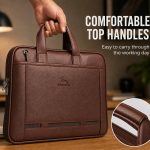 BONZA Leather Laptop Briefcase Bag for Men & Women | 15.6 Inch Padded Laptop Messenger Bag with 3 Compartments, Top Handles & Multiple Pockets | Office, Business, Travel & Work Bag - Image 5