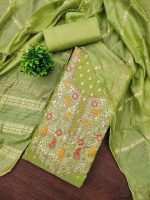 Pandadi Saree Women's Simmer Silk Embroidery Work Unstitched Salwar Suit Dress Material - Image 3