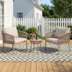 BRISHI Braid & Rope Garden Patio Seating Chair and Table Set Outdoor Balcony Garden Coffee Table Set Furniture with 1 Table and 2 Chairs Set with Cushion (Beige and White), 61 cm, 81.3 cm - Image 2