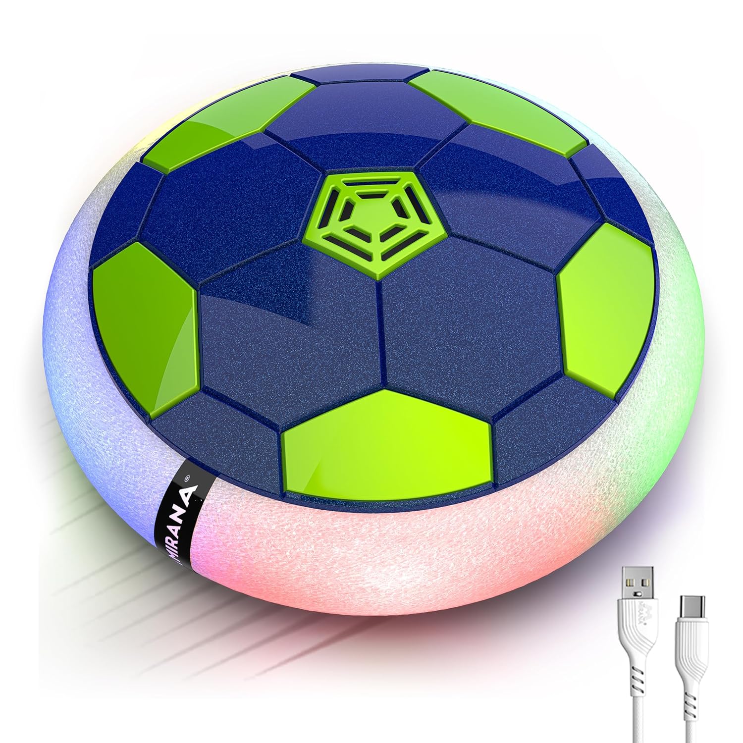 915E1bKRP8L._SL1500_.jpg Mirana Air Football Smart Toy for Kids | 3-Mode USB Type-C Rechargeable Hover Ball | Indoor Electric Hoverball with LED Lights | Birthday Gift for Boys & Girls 2 3 4 5 6 7 8 9 10 Years (Blue-Green) - Image 1