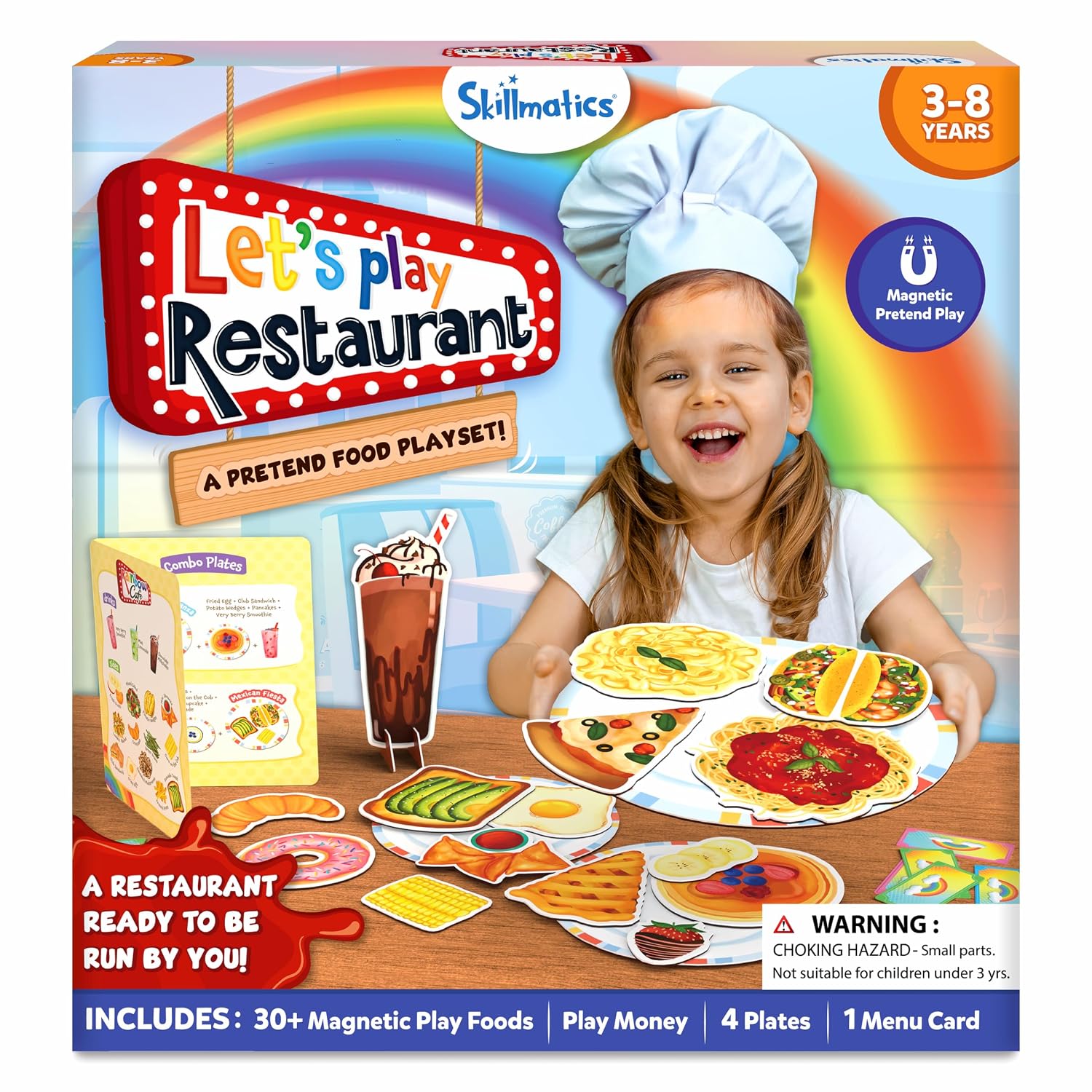 915mxk0yY9L._SL1500_.jpg Skillmatics Pretend Play Playset - Restaurant Playset, 30+ Magnetic Food Items for Child's Play, Restaurant Toys, Back-to-School Kitchen Accessories, Gifts for Kids & Toddlers, Ages 3, 4, 5, 6, 7, 8 | Food Items for Child's Play, Kids Restaurant Toys, Back-to-School Kitchen Accessories, Gifts for Toddlers & Preschoolers - Image 1