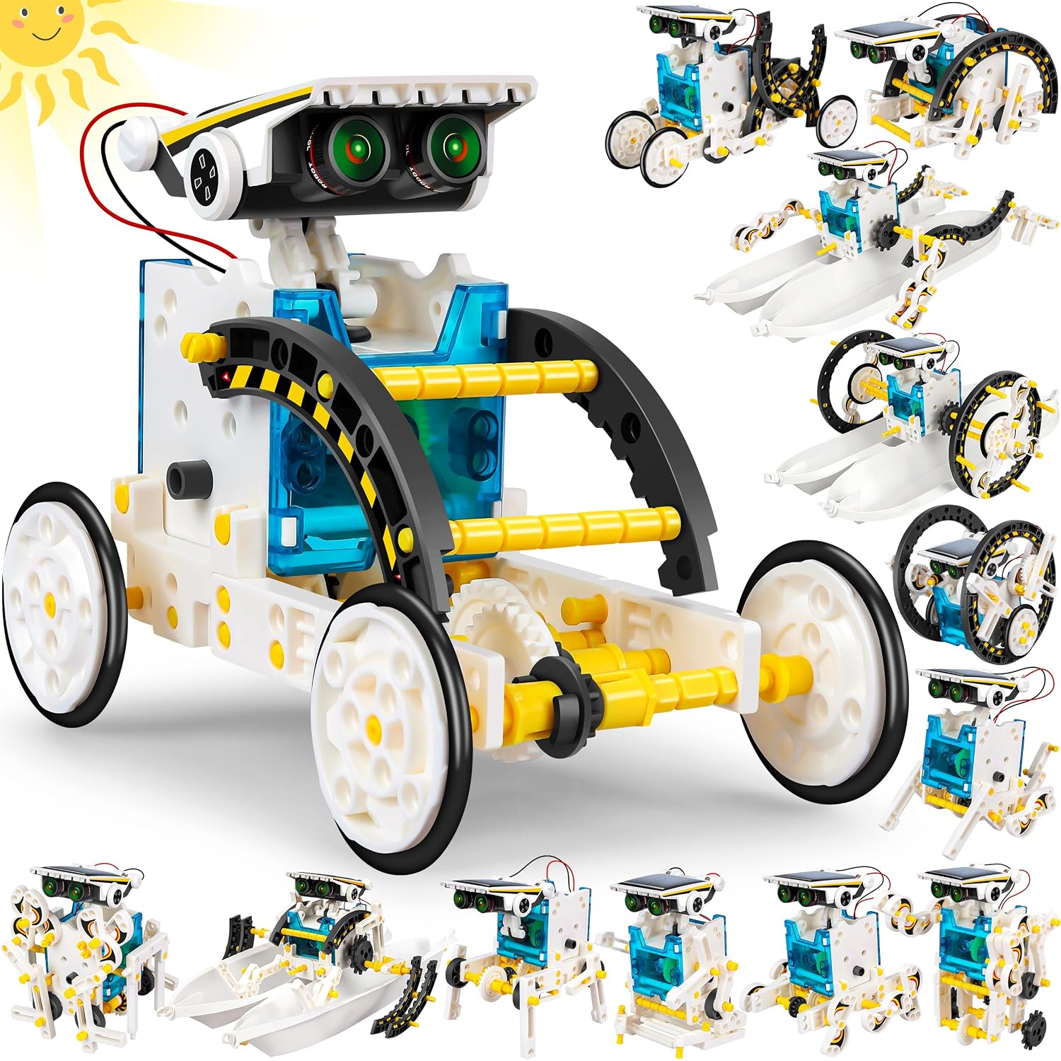 91AtSRVMDYL._SL1500_.jpg STEM 13-in-1 Solar Power Robots Creation Toy, Educational Experiment DIY Robotics Kit, Science Toy Solar Powered Building Robotic Set Age 8-12 for Boys Girls Kids Teens to Build - Image 1