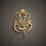 Shopeum Metal Ganesha Wall Hanging, 12inch Golden Wall Art Sculpture, Religious Home Decor (30x19cm)