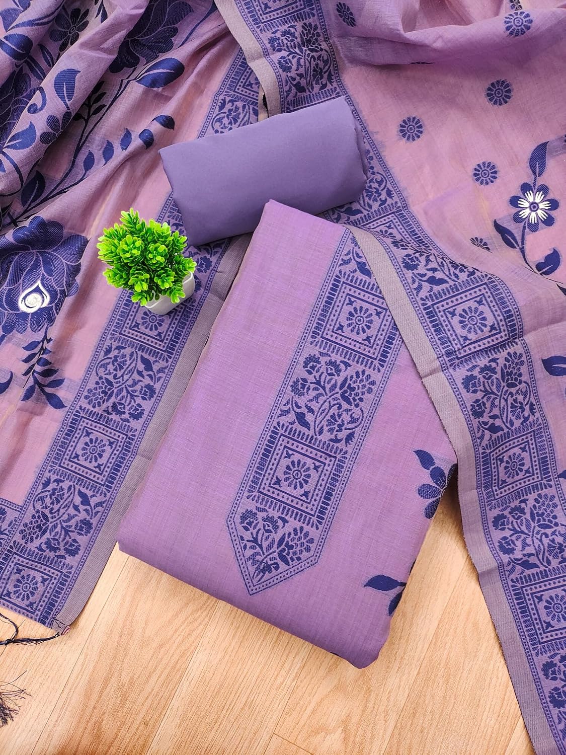 91H8tK4YtL._SL1500_.jpg Muga Cotton Jamdani Pichwai Weaving Salwar Suit Dress Material with Dupatta for Women | 3 Piece Unstitched Suit Set | Woven Ethnic Dress Material for Festive, Casual & Office Wear - Image 1