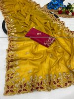 Embroidered Georgette Saree for Women with Designer Blouse Piece | Soft Lightweight Fabric with Floral Thread Work Border | Traditional Saree for Festive, Wedding & Daily Wear - Image 5