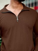 KAJARU Men's Polyester Blend T Shirt with Spread Collar Neck Line Zipper Closure Full Sleeves Solid Pattern Regular Fit and Standard Length - Image 8