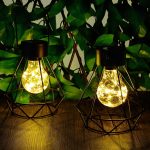 MAGGIFT 2 Pack Hanging Solar Lights, Outdoor Solar Powered Tabletop Lanterns with 15 LED Copper Lights Blub, Waterproof Solar Lantern with Handle for Yard, Lawn, Patio, Garden Decoration, Warm White - Image 5