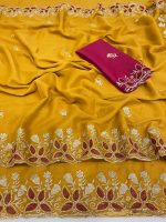 Embroidered Georgette Saree for Women with Designer Blouse Piece | Soft Lightweight Fabric with Floral Thread Work Border | Traditional Saree for Festive, Wedding & Daily Wear - Image 7