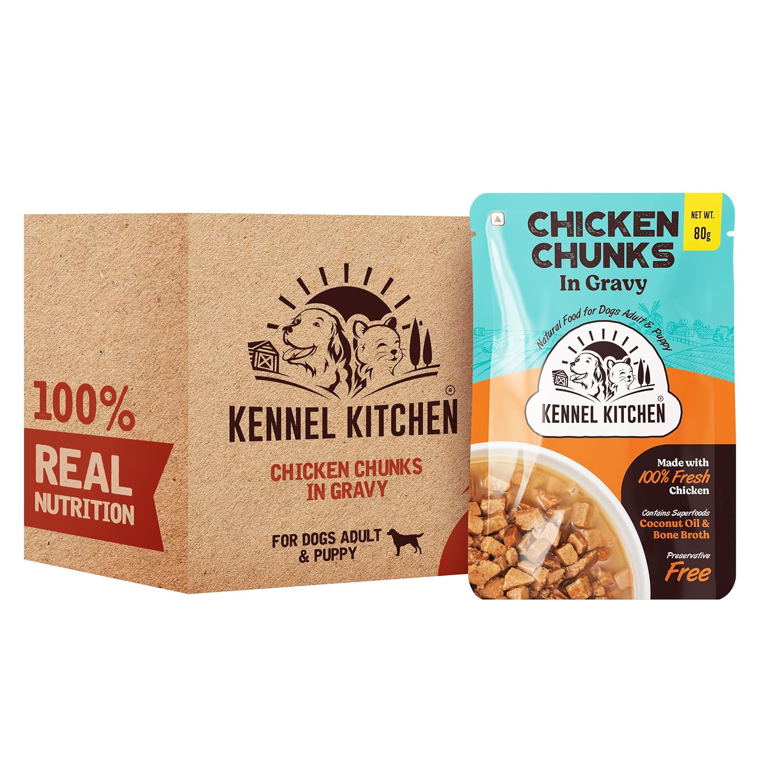 91rqcQsY7NL._SL1500_.jpg Kennel Kitchen Chicken Chunks in Gravy, 80g (Pack of 12) | Wet Dog Food for Adult & Puppy | Dog Food Gravy with Regionally Sourced Fresh Chicken | Free from Artificial Colours & Preservatives - Image 1
